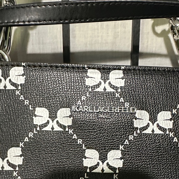 Karl Lagerfeld Paris Large Tote Black Silver Handles and Shoulder Strap - Picture 2 of 13